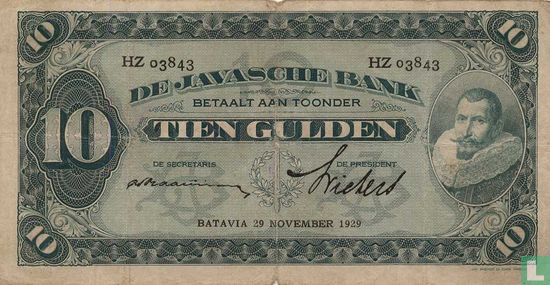 Nederlands Indië 10 Gulden   - Afbeelding 1