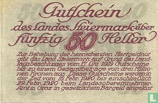 Steiermark 50 Heller 1919 - Afbeelding 2