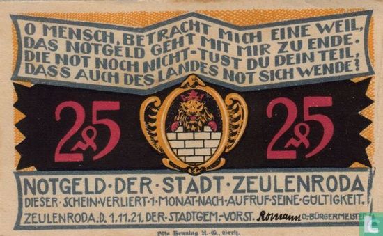 Zeulenroda, Stadt - 25 Pfennig (1) 1921 - Bild 2