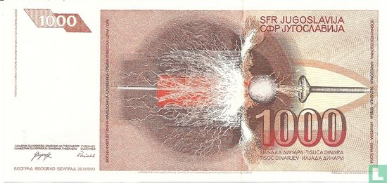 Yugoslavia 1,000 Dinara 1990 - Image 2