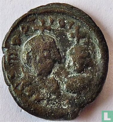 Byzantijnse Rijk, Alexandria, Dodecanummium van Keizer Heraclius en zijn zoon Constantijn Herakleios 613-618 n. Chr. - Afbeelding 2
