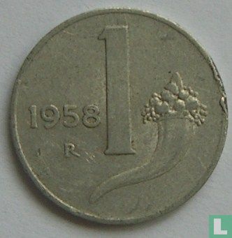 Italie 1 lira 1958 - Image 1
