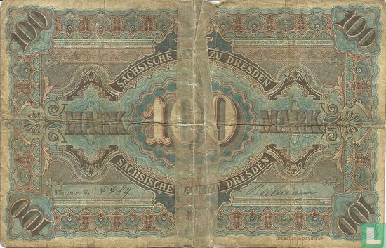 Dresden, Saxon Bank 100 Mark 1890 - Image 2