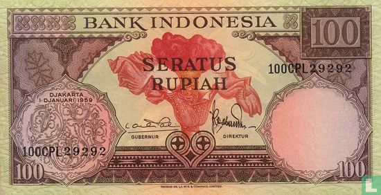 Indonésie 100 Rupiah 1959 (P69a3) - Image 1