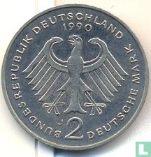 Germany 2 mark 1990 (J - Ludwig Erhard) - Image 1