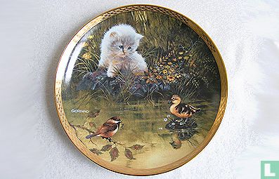 Katze und Vogel Ente Wandteller Franklin Mint - Bild 1