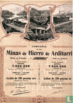 Compania de las Minas de Hierro de Arditurri, Aandeel 250 Pesetas, 1905