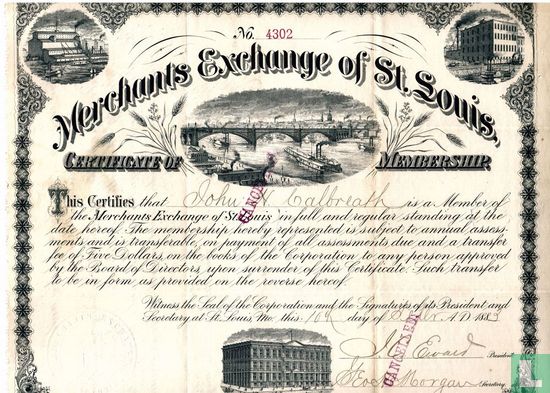 Merchant's Exchange of St. Louis, Certificate of Membership, 1883