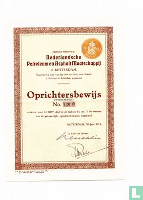 Nederlandsche Petroleum en Asphalt Maatschappij, Oprichtersbewijs, 1/7500e, 1914