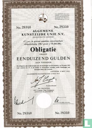 Algemene Kunstzijde Unie N.V., Obligatie groot Eenduizend Gulden, 1962