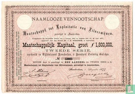 Maatschappij tot Exploitatie van Zilvermijnen, Aandeel f 120,=, 1877