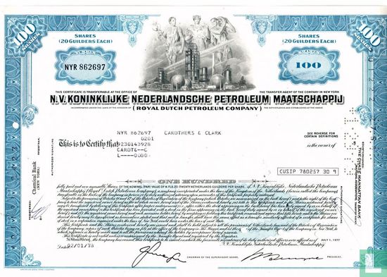 N.V. Koninklijke Nederlandse Petroleum Maatschappij, Aandelencertificaat voor 100 aandelen