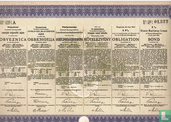 Bosnisch-Hercegovinische Landeseisenbahnanleihe, 5% 480 Kronen, 1914