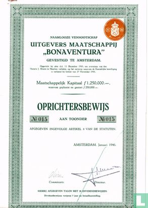 Uitgeversmaatschappij Bonaventura, Oprichtersbewijs, 1946