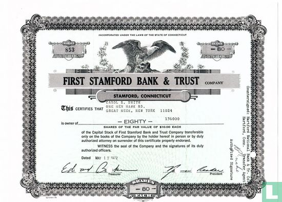First Stamford Bank & Trust, Share certificate, 1972