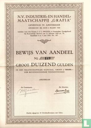 Industrie- en Handelmaatschappij "Grafia", Bewijs van aandeel, 1.000 Gulden, 1920
