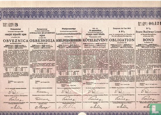 Bosnisch-Hercegovinische Landeseisenbahnanleihe, 5% 2400 Kronen, 1914