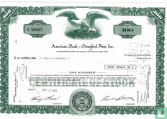 American Book - Stratford Press, Inc., Certificate of 100 shares