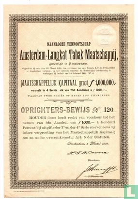 Amsterdam-Langkat Tabak Maatschappij, Oprichters-Bewijs, 1898