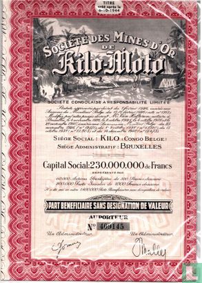 Société des Mines d'Or de Kilo-Moto, Part Beneficiaire, 