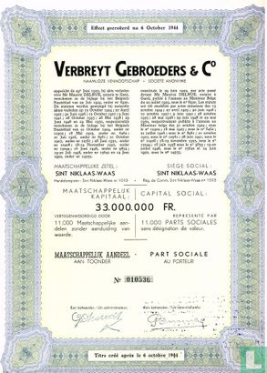 Verbreyt Gebroeders & Co, Maatschappelijk aandeel 3.000 Fr, 1950