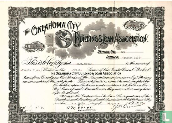 The Oklahoma City Building & Loan Association, Share certificate, 1925