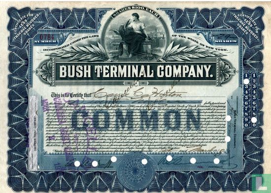 Bush Terminal Company, Certificate for less than 100 shares, 1918