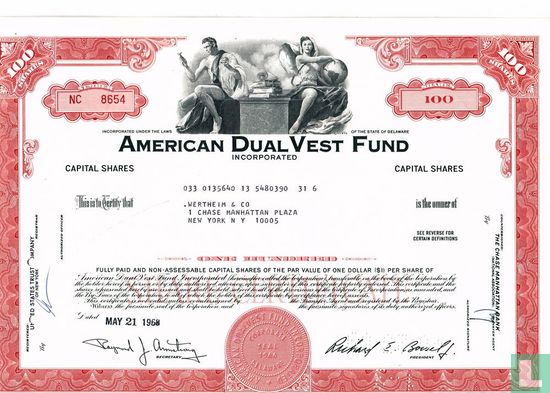 American Dual Vest Fund, Certificate for 100 shares