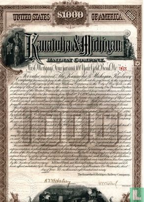 Kanawha & Michigan Railway Company, Gold Bond Certificate, 1890 - Afbeelding 1