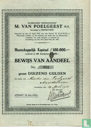 M. van Poelgeest, Bewijs van aandeel 1.000 gulden, 1942