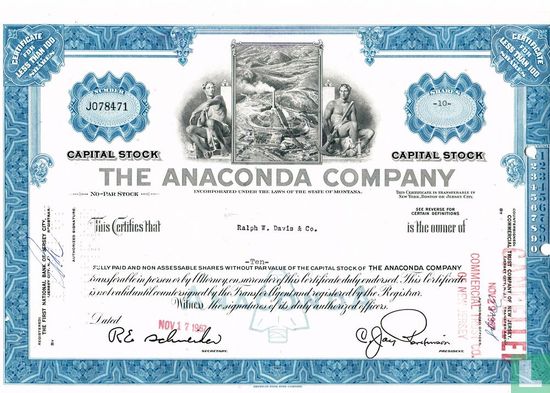 The Anaconda Company, Certificate for less than 100 shares