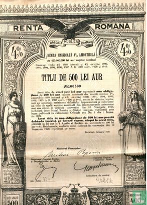Datoria Publica a Romaniei, Renta Unificata 4 % 500 Lei of 405 Reichsmark, 1929