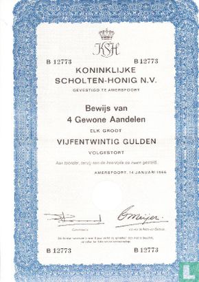 Koninklijke Scholten Honig Bewijs van 4 gewone aandelen - Image 1