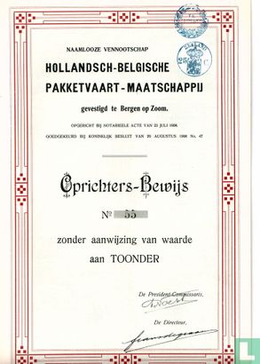 Hollandsch-Belgische Pakketvaart-Maatschappij, Oprichters-Bewijs, 1908