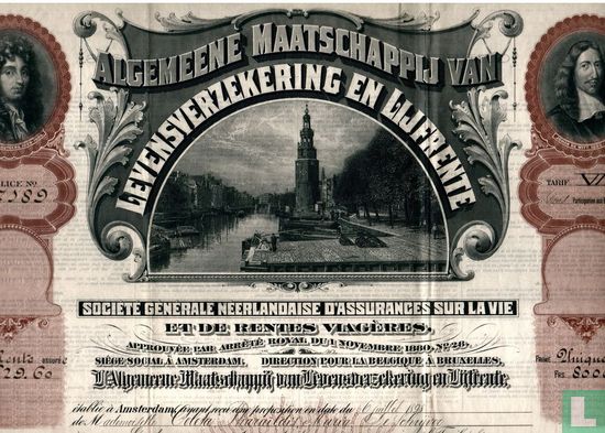 Algemeene Maatschappij van Levensverzekering en Lijfrente, polis 8.000 francs met 6% rente, 1898 - Image 1