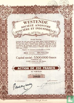 Westende, Societe Anonyme Fonciere et Industrielle, Action de 250 Francs, 