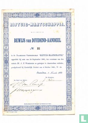 Rijtuig-Maatschappij, Bewijs van Dividend-aandeel, 1881