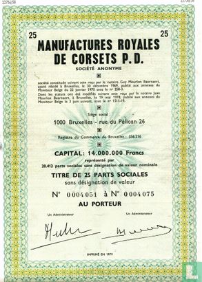 Manufactures Royales de Corsets P.D., Titre de 25 Parts sociales, 1979