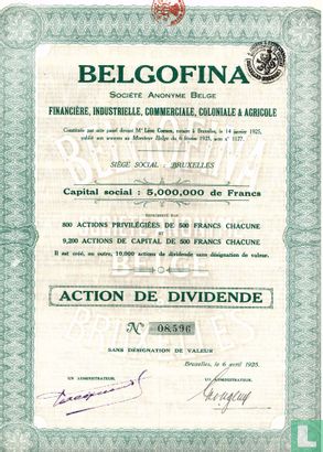 Belgofina, action de dividende, 1925