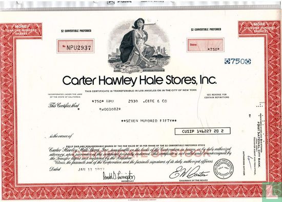 Carter Hawley Hale Stores, Certificate for more than 100 shares