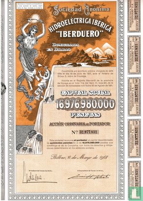Hidroelectrica Iberica "Iberduero", Accion ordinaria al Portador 500 Pesetas, 1968