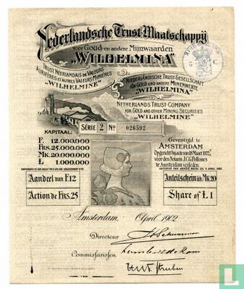 Nederlandsche Trust Maatschappij "Wilhelmina", Aandeel van f 12,=, 1902