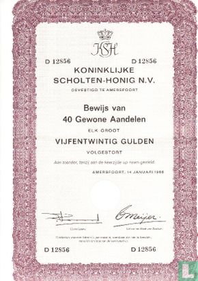 Koninklijke Scholten Honig Bewijs van 40 gewone aandelen - Afbeelding 1