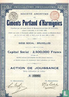Ciments Portland d'Harmignies, Action de jouissance, 1899