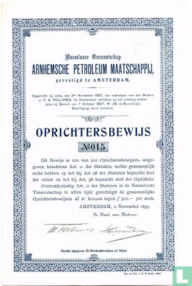 Arnhemsche Petroleum Maatschappij, Oprichtersbewijs, 1897