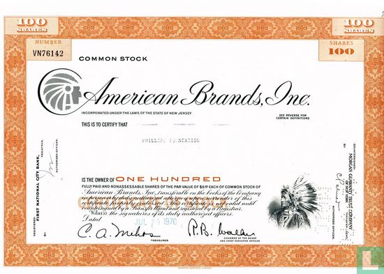 American Brands Inc., Certificate for 100 Shares