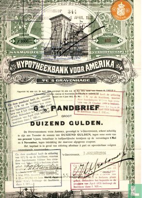 Hypotheekbank voor Amerika, 6% pandbrief 1.000 gulden, 1916