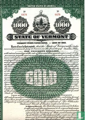 State of Vermont, Flood Bond, $ 1.000,=, 1927
