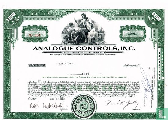 Analogue Controls Inc., Certificate for less than 100 shares