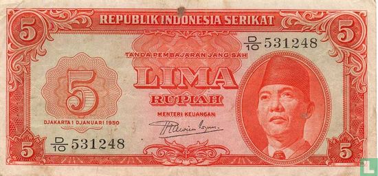 Indonesia 5 Rupiah 1950 - Image 1